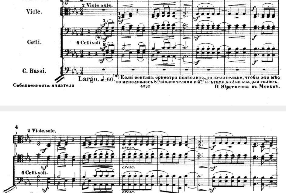 柴可夫斯基在樂曲的序幕，以四部大提琴＋兩部中提琴，演奏單節東正教讚美詩《O Lord，Save Thy People》。